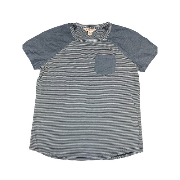 Brooks Brothers Red Fleece Striped Pocket T Shirt Chambray Raglan Tee Medium - Picture 1 of 7